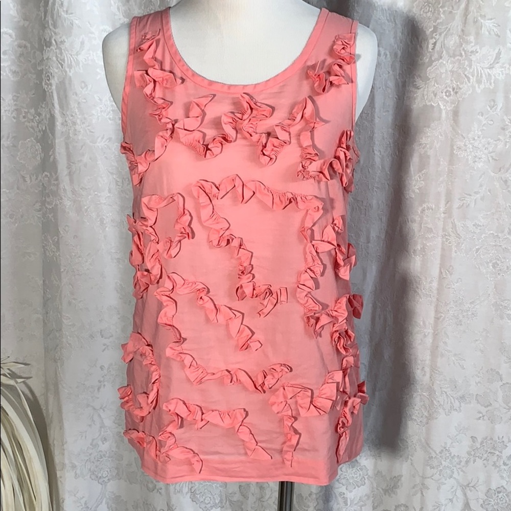 ✓J. Crew EUC top size 0 ruffles coral - Picture 1 of 10